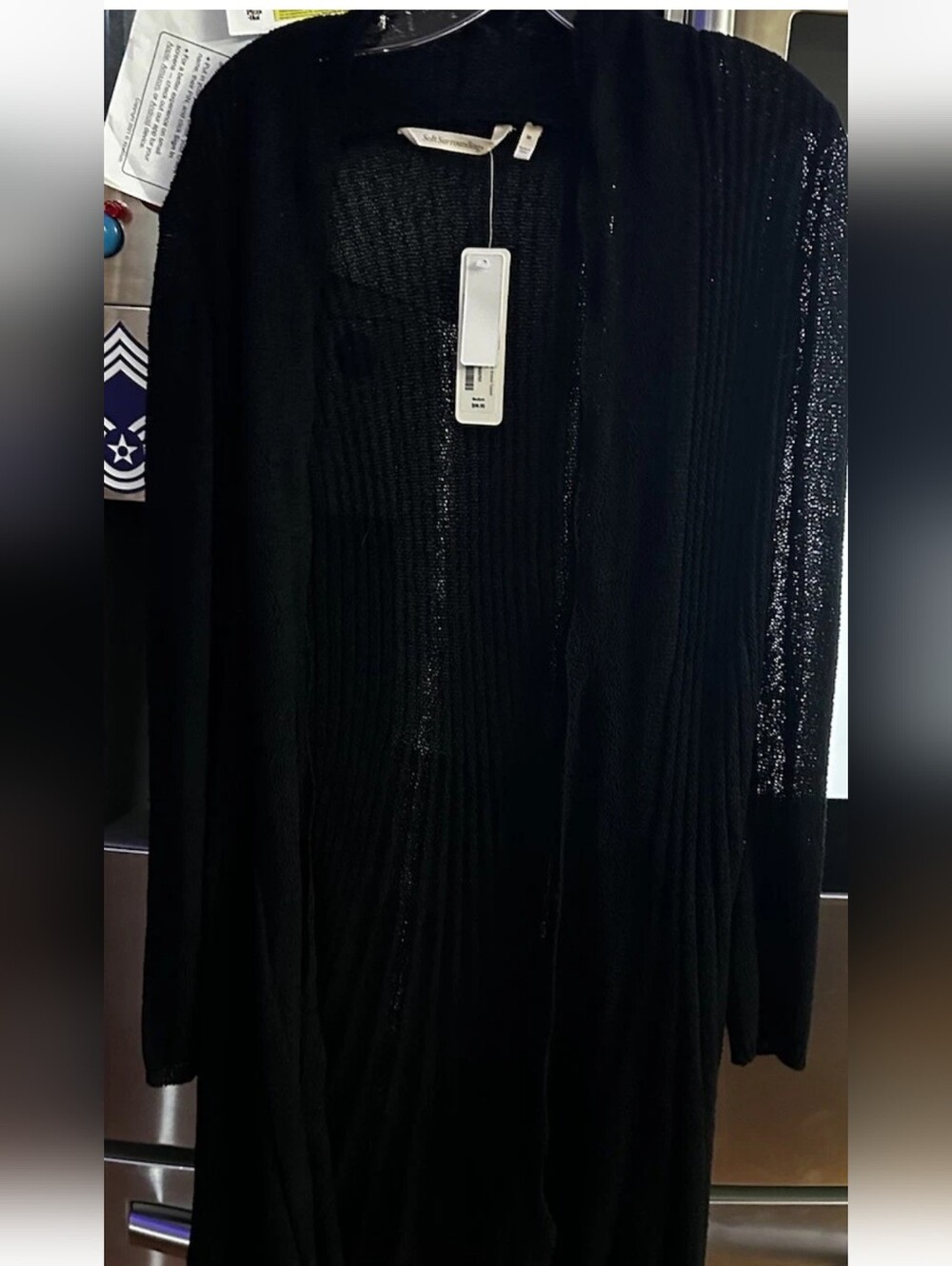 Soft Surroundings Black Longline Open-Front Ribbed Cardigan NWT